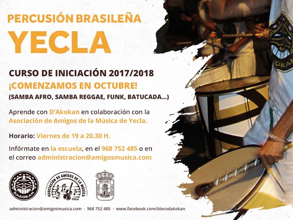 Nuevo curso de Percusión Brasileña en la Escuela de Música de Yecla